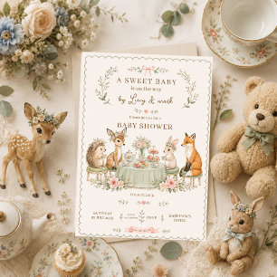 Wald-Baby-Shower-Teeparty Florale Waldtiere Einladung