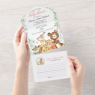 Wald-Babyparty-Einladung & Ratgeberkarte All In One Einladung