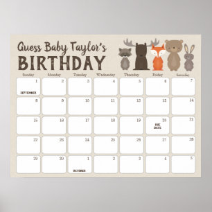 Wald-Babyparty-Geburtstags-Vorhersage-Kalender Poster