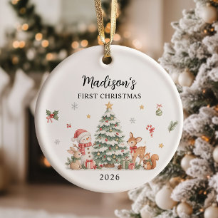 Wald-Babys erstes Weihnachtsfoto Keramik Ornament