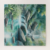 Wald Bach Wald Wasserfälle Aquarell Puzzle (Horizontal)