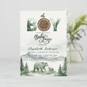 Wald Bär Baby Shower Einladung Rustikal (Stehend Vorderseite)