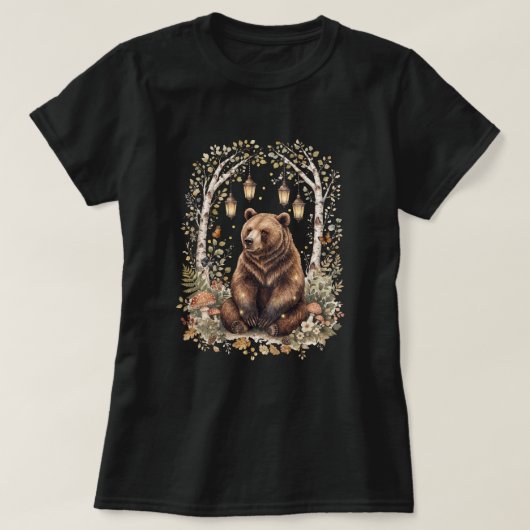 Wald-Bären-Laternen-Waldkunst T-Shirt (Design vorne)