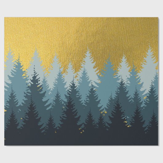 Wald Bäume Goldene Landschaft Geschenkpapier (Flach)