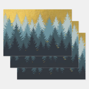 Wald Bäume Goldene Landschaft Geschenkpapier Set