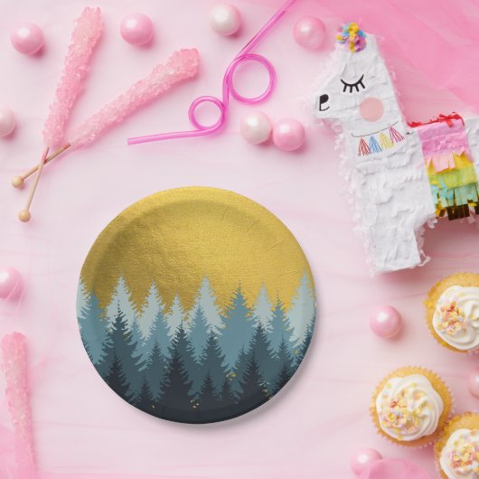 Wald Bäume Goldene Landschaft Pappteller (Party)