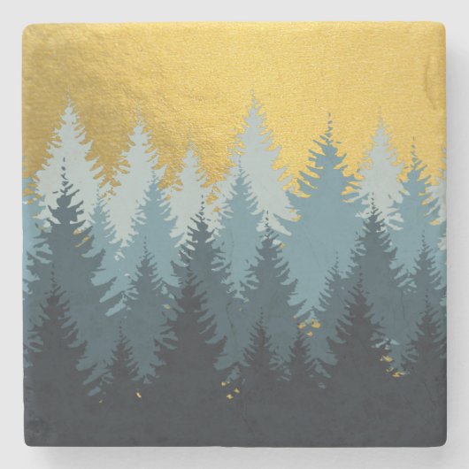 Wald Bäume Goldene Landschaft Steinuntersetzer (Vorderseite)