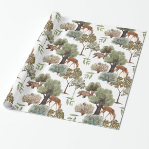 Wald Bäume Hirsche Bären Vögel Geschenkpapier