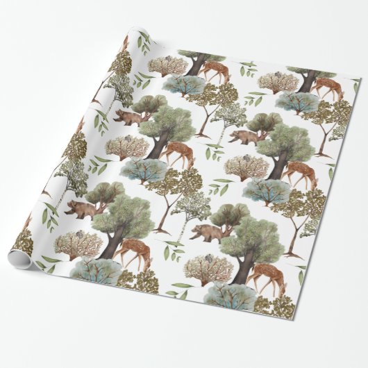 Wald Bäume Hirsche Bären Vögel Geschenkpapier (Ungerollt)