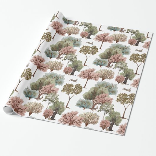 Wald Bäume Kaninchen Geschenkpapier (Ungerollt)