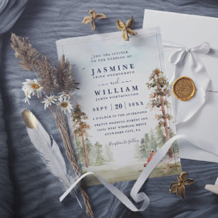 Wald Bäume Landschaft Rustikale Elegante Hochzeit Einladung