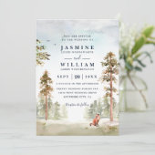 Wald Bäume Landschaft Rustikaler QR-Code Hochzeit Einladung (Stehend Vorderseite)