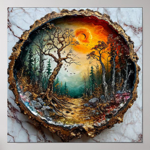 Wald Bäume Sonnenuntergang Poster