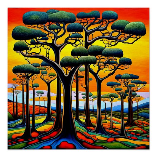 Wald bei Sonnenuntergang Poster (Vorderseite)