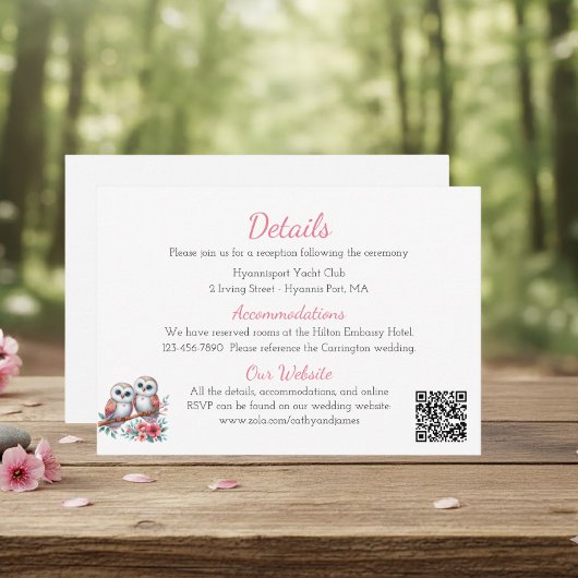 Wald Boho Rustikale Eulen Hochzeitsdetails Begleitkarte
