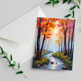 Wald Creek Herbstlaub Aquarell-Grußkarte