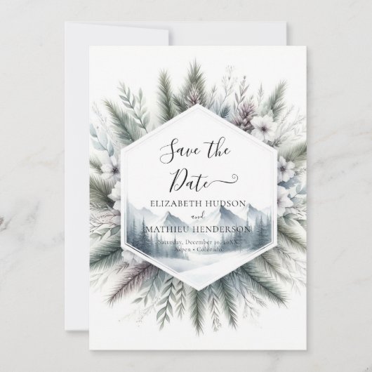 Wald Custom Mountain Hochzeit Save The Date (Vorderseite)