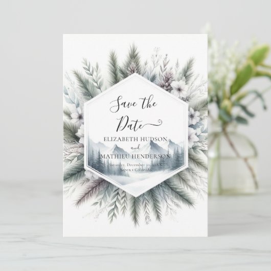Wald Custom Mountain Hochzeit Save The Date (Stehend Vorderseite)
