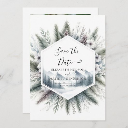 Wald Custom Mountain Hochzeit Save The Date (Vorne/Hinten)