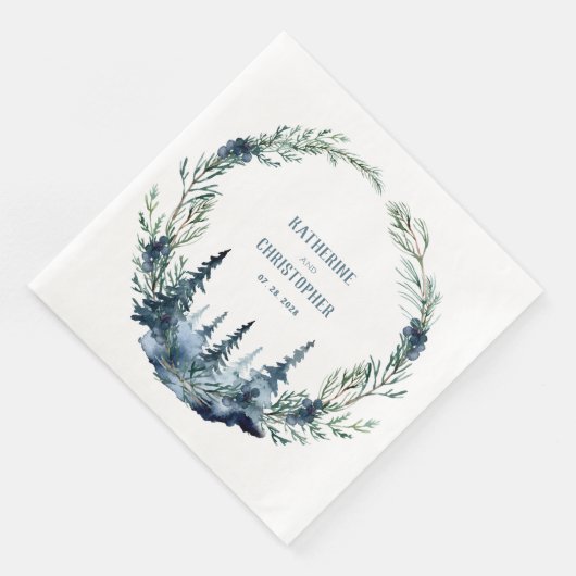 Wald der Marine Spruce Juniper Berries Wreath Serviette (Ecke)
