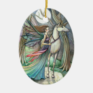 Wald der Träume Fee und Einhorn Schmuck Keramikornament