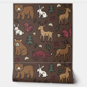 Wald Doodle Tiere Brown Tapete (Abrollen)