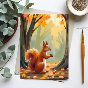 Wald Eichhörnchen   Herbst Tier Aquarell Fall Postkarte