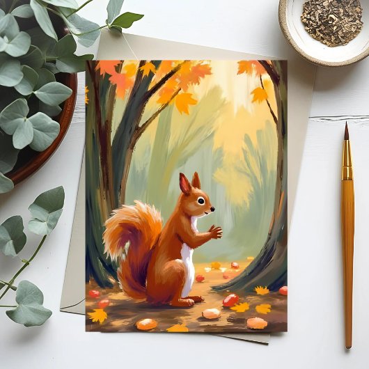 Wald Eichhörnchen | Herbst Tier Aquarell Fall Postkarte