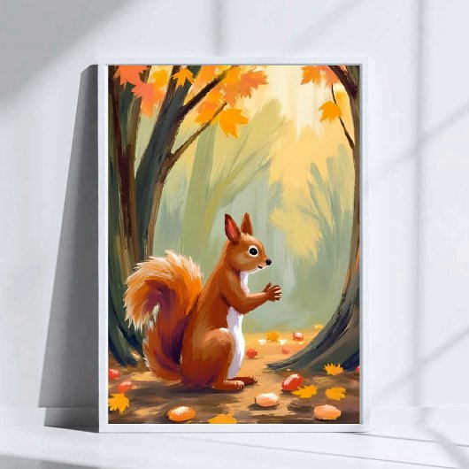 Wald Eichhörnchen | Herbst Tier Aquarell Fallen Poster