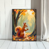 Wald Eichhörnchen | Herbst Tier Aquarell Fallen Poster