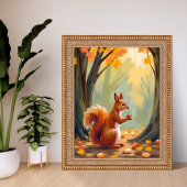 Wald Eichhörnchen | Herbst Tier Aquarell Fallen Poster