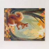 Wald Eichhörnchen | Herbst Tier Aquarell Fallen Puzzle (Horizontal)