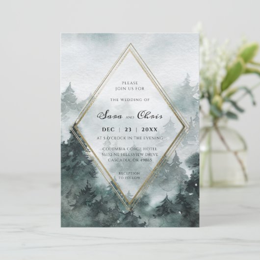 Wald | Einladung zur Hochzeit von Wasserfarben (Stehend Vorderseite)