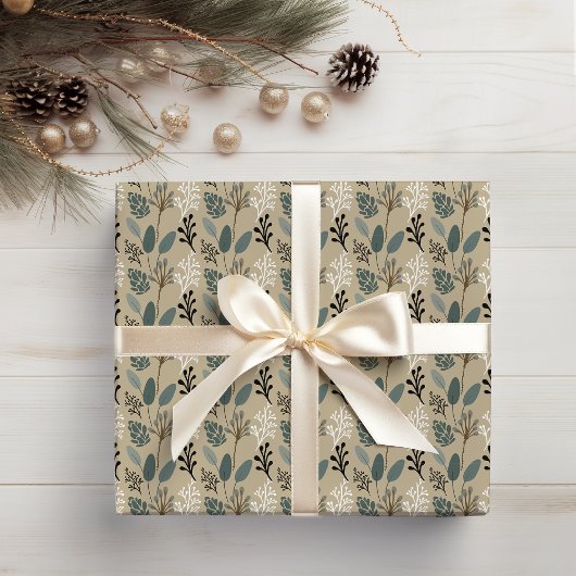 Wald Erdige Farbtöne Blattmuster Geschenkpapier