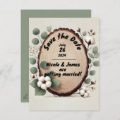 Wald Eukalyptus Baumwolle Rustikal Save the Date Ankündigungspostkarte (Vorne/Hinten)