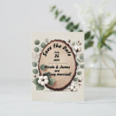 Wald Eukalyptus Baumwolle Rustikal Save the Date Ankündigungspostkarte (Stehend Vorderseite)