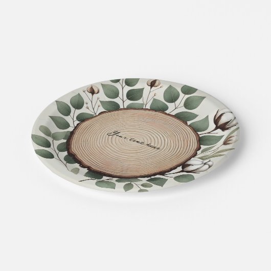 Wald Eukalyptus & Baumwolle Rustikale Hochzeit Pappteller (Schrägansicht)