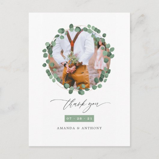 Wald Eukalyptus Wedding Vielen Dank Postkarte (Vorderseite)