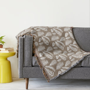 Wald-Farnmuster, Taupe-Beige und Weiß Decke