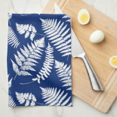 Wald-Fern-Muster, weiß auf Kobalt blau Geschirrtuch (Viertel Falte)