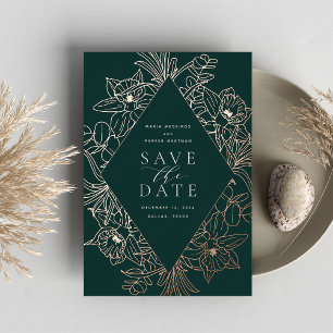 Wald Floral Diamond Foil Save the Date Card Folieneinladung