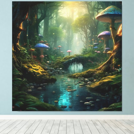 Wald flüstern: Ein Pilz-Märchenwald Leinwanddruck (Insitu (Holzboden))