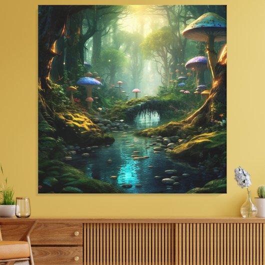 Wald flüstern: Ein Pilz-Märchenwald Leinwanddruck (Insitu (Wohnzimmer))