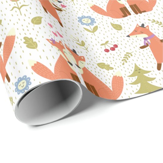 Wald Foxy Foxy Foxy Wrapping Paper Geschenkpapier (Rolleneckpunkt)