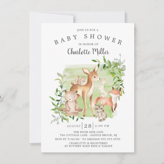 Wald-Freunde Gender Neutral Baby Dusche Einladung (Vorderseite)