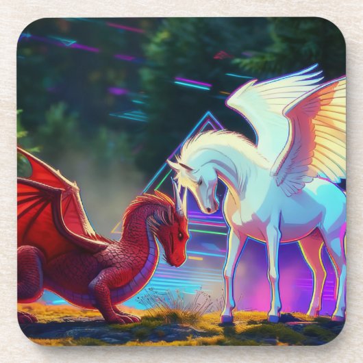 Wald Freunde - Junger Drache und Junger Pegasus Getränkeuntersetzer (Vorderseite)