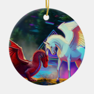 Wald Freunde - Junger Drache und Junger Pegasus Keramik Ornament