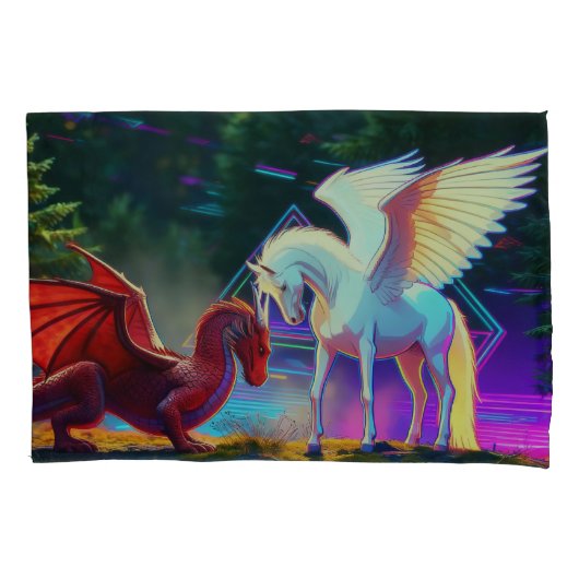 Wald Freunde - Junger Drache und Junger Pegasus Kissenbezug (Vorderseite)