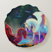 Wald Freunde - Junger Drache und Junger Pegasus Rundes Kissen (Rückseite)