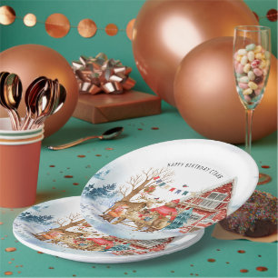 Wald Freunde Winter Weihnachten Geburtstagsfeier Pappteller